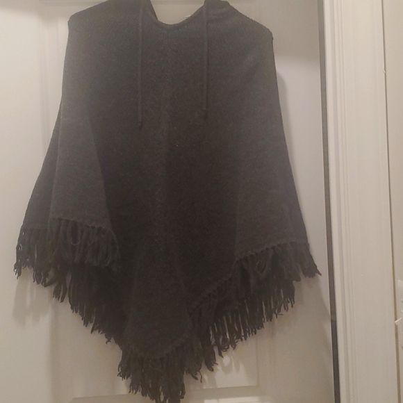 Dark grey wool poncho - Picture 1 of 1